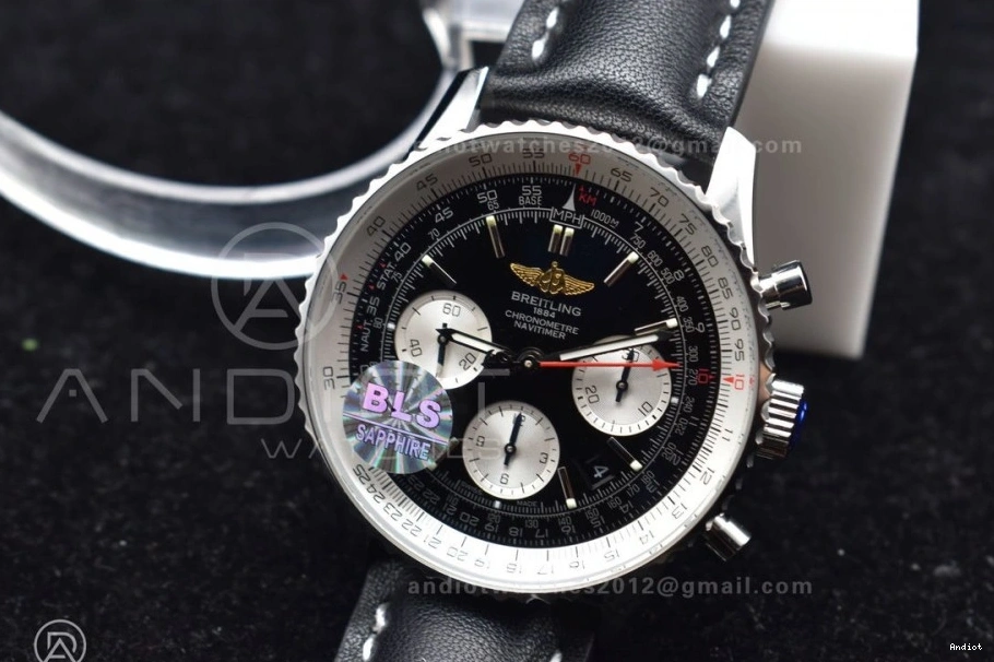 SS on Edition BLS Leather 43mm Dial Best Bracelet Navitimer Black 1:1 1 A7750 0207